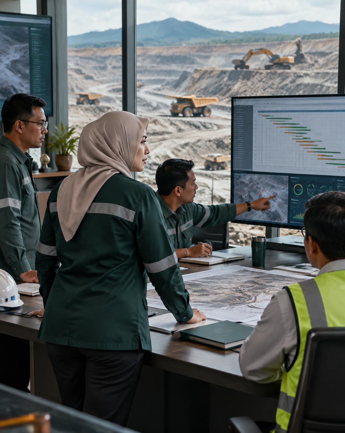 Project team coordinating an industrial technology programme at a mining operation
