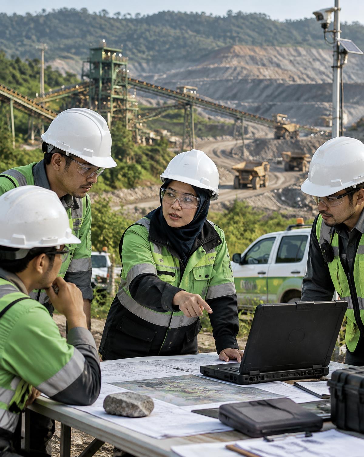 Industrial technology project team coordinating field delivery at a mining operation